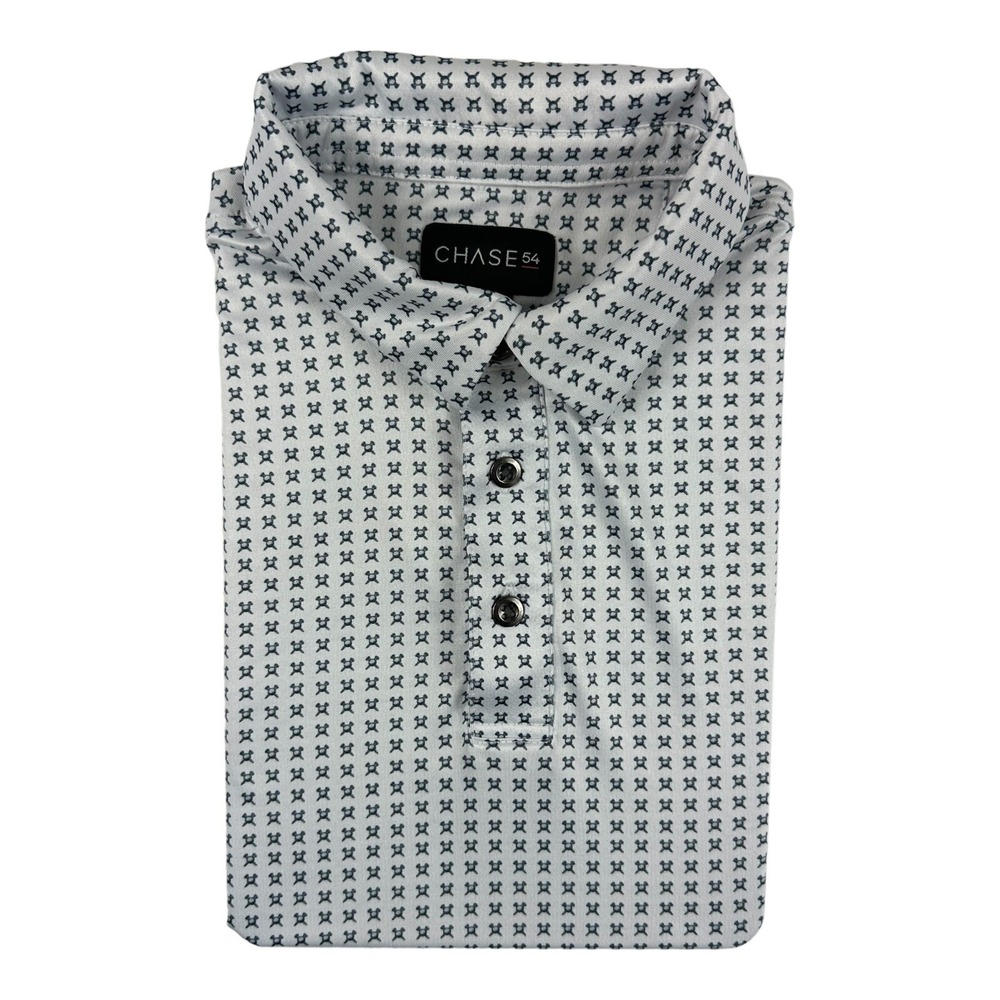 Chase 54 Mens White Gray Golf Tees Print Performance Polo Shirt Size M